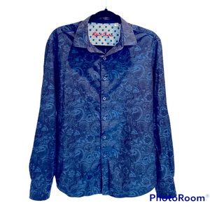Men’s Blue Paisley Robert Graham Button Down Shirt size Medium